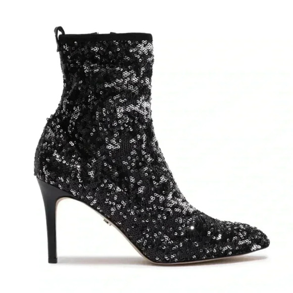 Sam Edelman Black Olson Galaxy Sequin Stiletto Sock Bootie Size 9.5 Sparkle - Picture 1 of 9